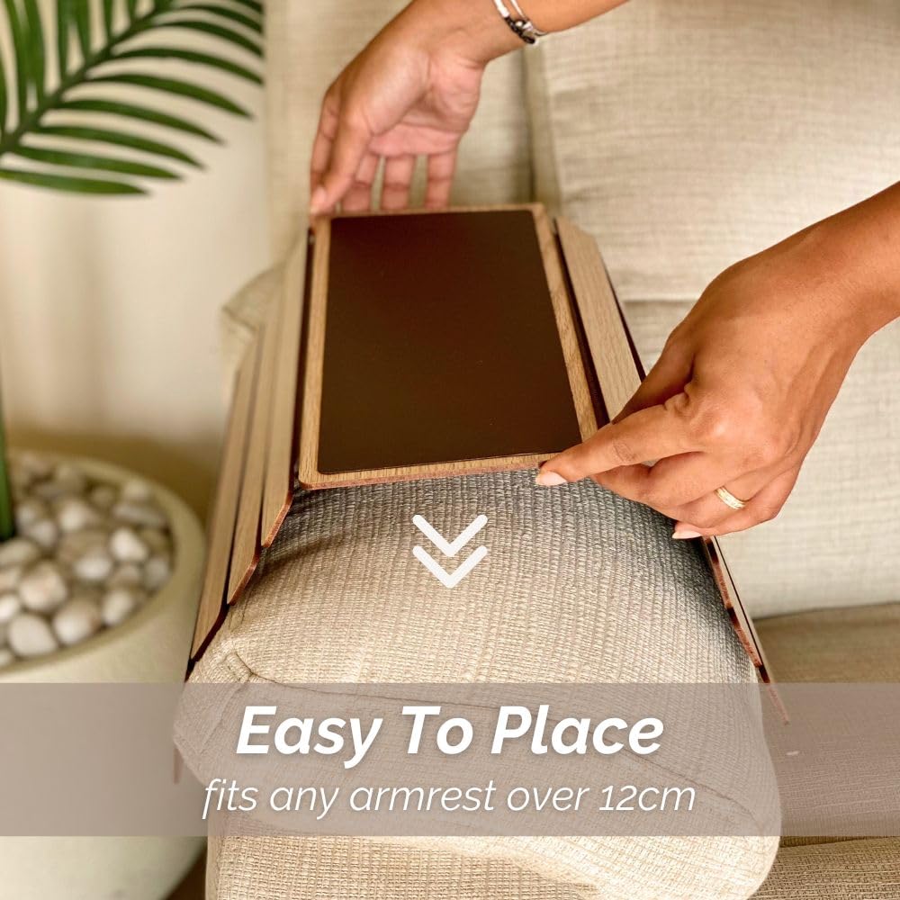 Mason Home Elm Sofa Armrest Tray - Cream Full Grain Bamboo Wood With Anti Slip Pad | Dining Tray | Home & Office Dcor | Furnitur
